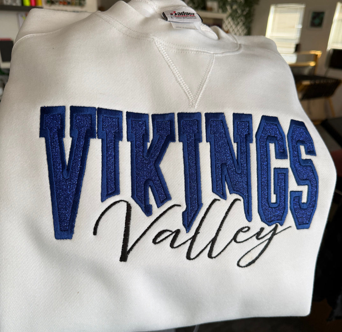 Valley Vikings Glitter Embroidered Crewneck